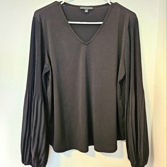 Adrianna Papell Womens Long Bubble Sleeve Top V Neck Flowy Lightweight Black M - Picture 5 of 12